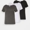 3Er Pack- T-Shirts - White/Black/Dark Grey