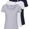 Anna Field 3 Pack - T-Shirts - White/Navy/Light Grey Melange -Anna Field 21e808f610d143f2bd39a0e5f767f13d