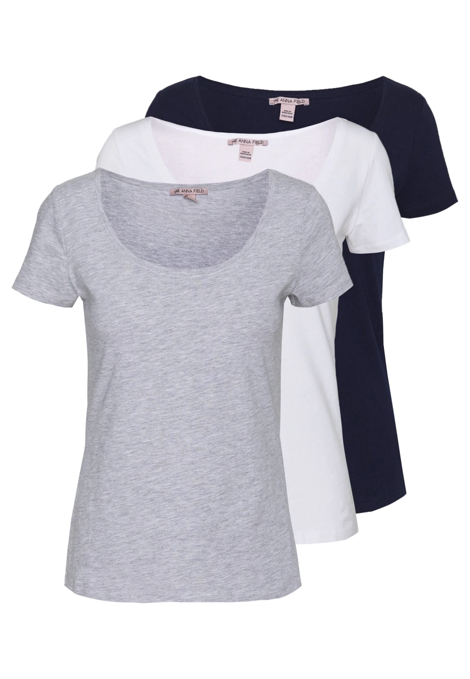 Anna Field 3 Pack - T-Shirts - White/Navy/Light Grey Melange 3 Anna Field 3 Pack - T-Shirts - White/Navy/Light Grey Melange