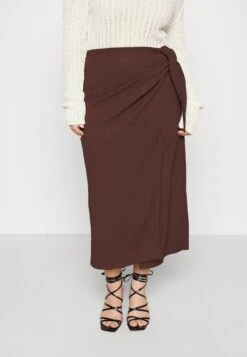Curvy Textured Sarong Midi Skirt - Omslagsskjørt - Brown