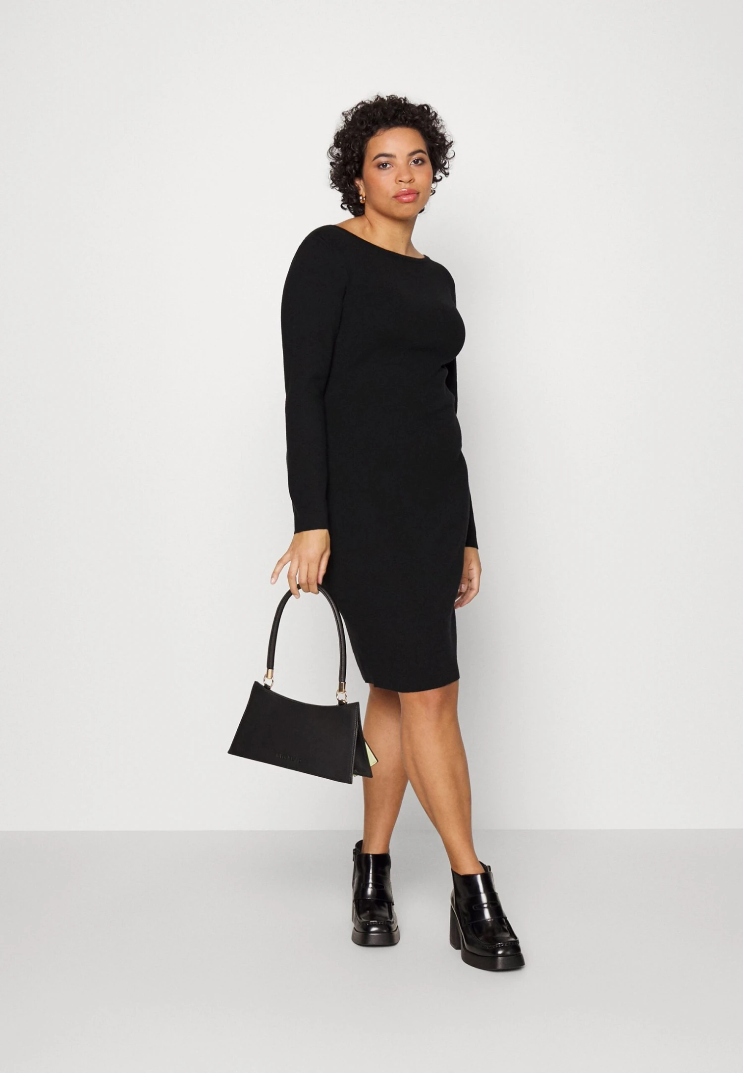 Offener Rücken Mini Strickkleid - Etuikjole - Black 4 Offener Rücken Mini Strickkleid - Etuikjole - Black - Bilde 2