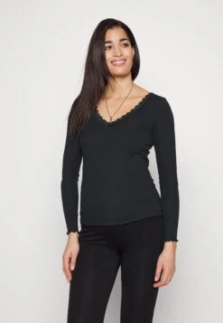 Maternity Ribbed Longsleeve Lace- Topper Langermet - Black